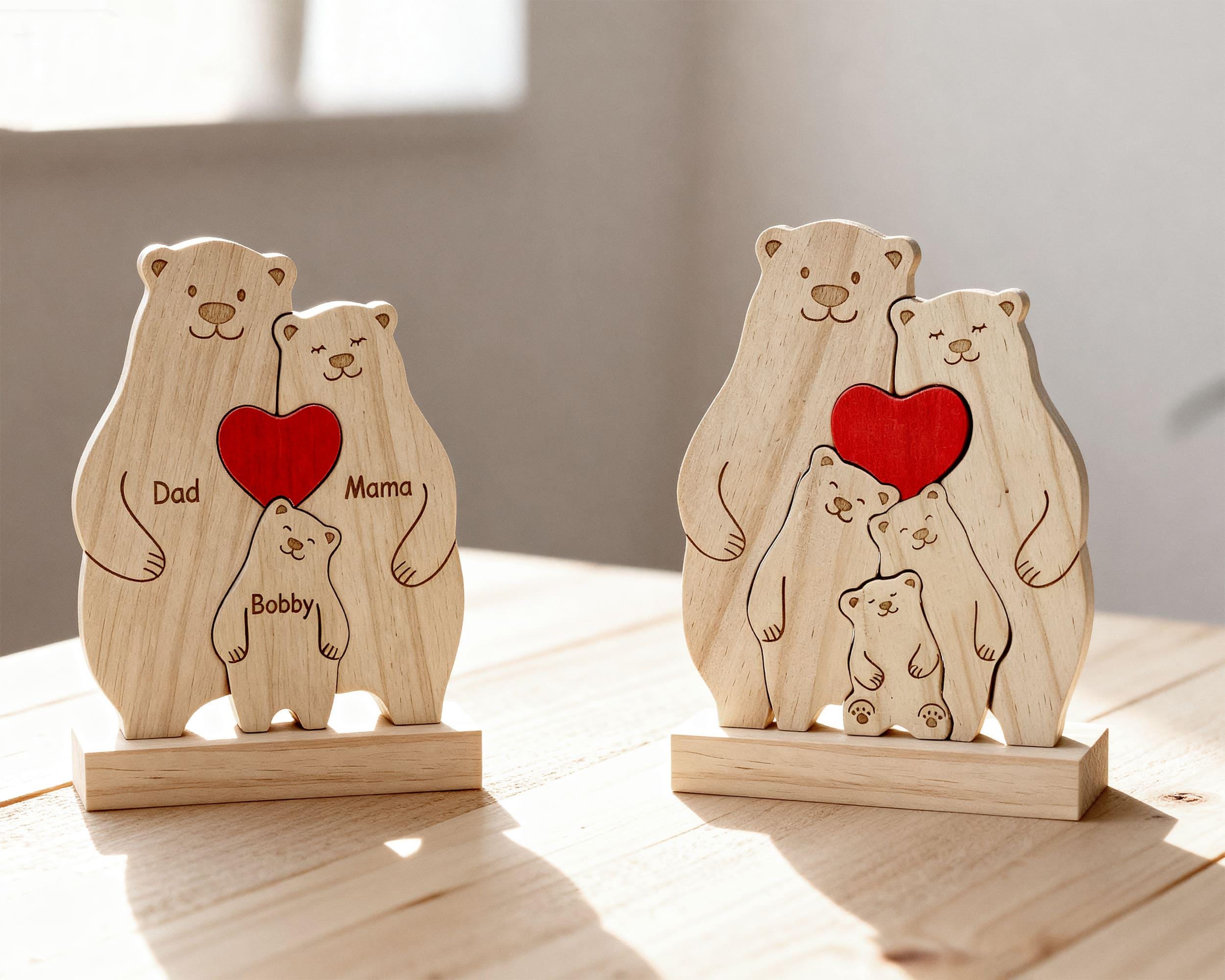 Bear Family Puzzle – Personalized Wooden Keepsake