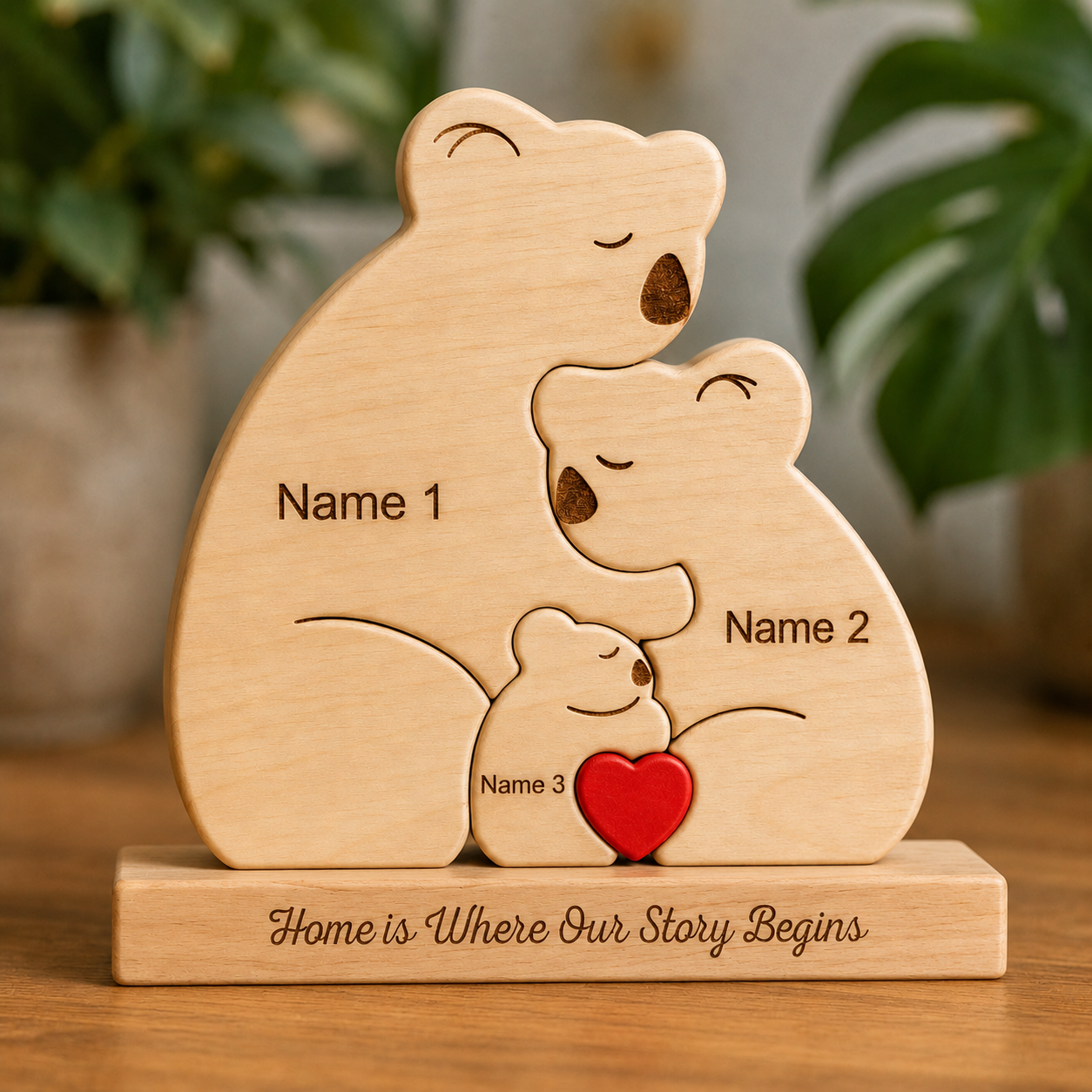 Bear Family Puzzle – Personalized Wooden Keepsake – Zowoo Craft