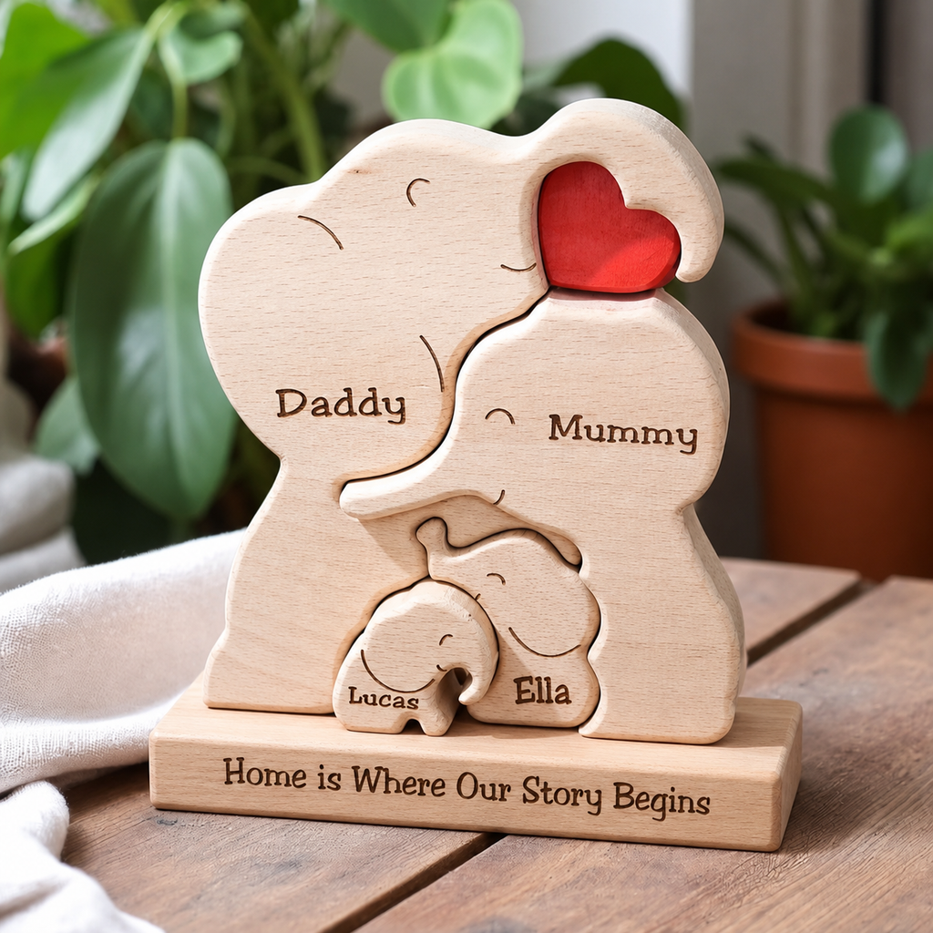 Elephant Family Puzzle – Personalized Wooden Keepsake