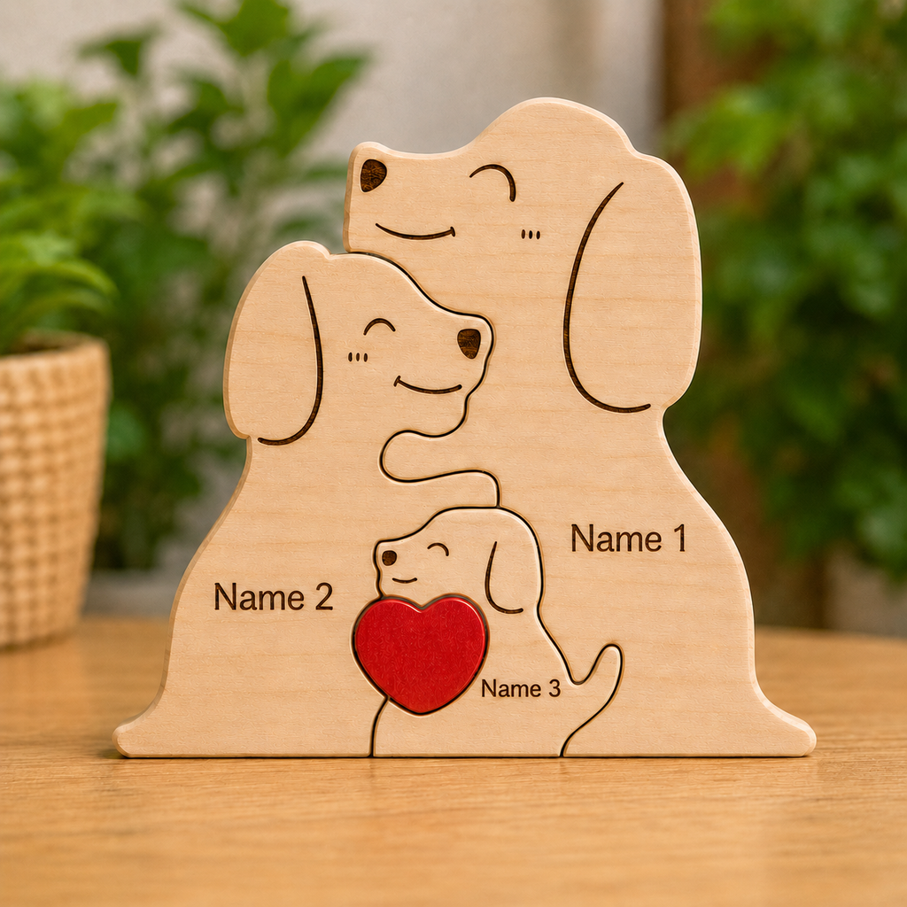 Custom Dog Couple Wooden Puzzle with Names