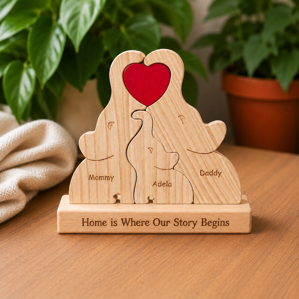 Elephant Family Puzzle – Personalized Wooden Keepsake