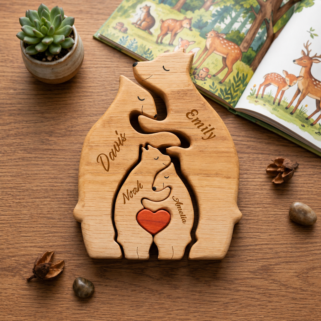 Bear Family Puzzle – Personalized Wooden Keepsake