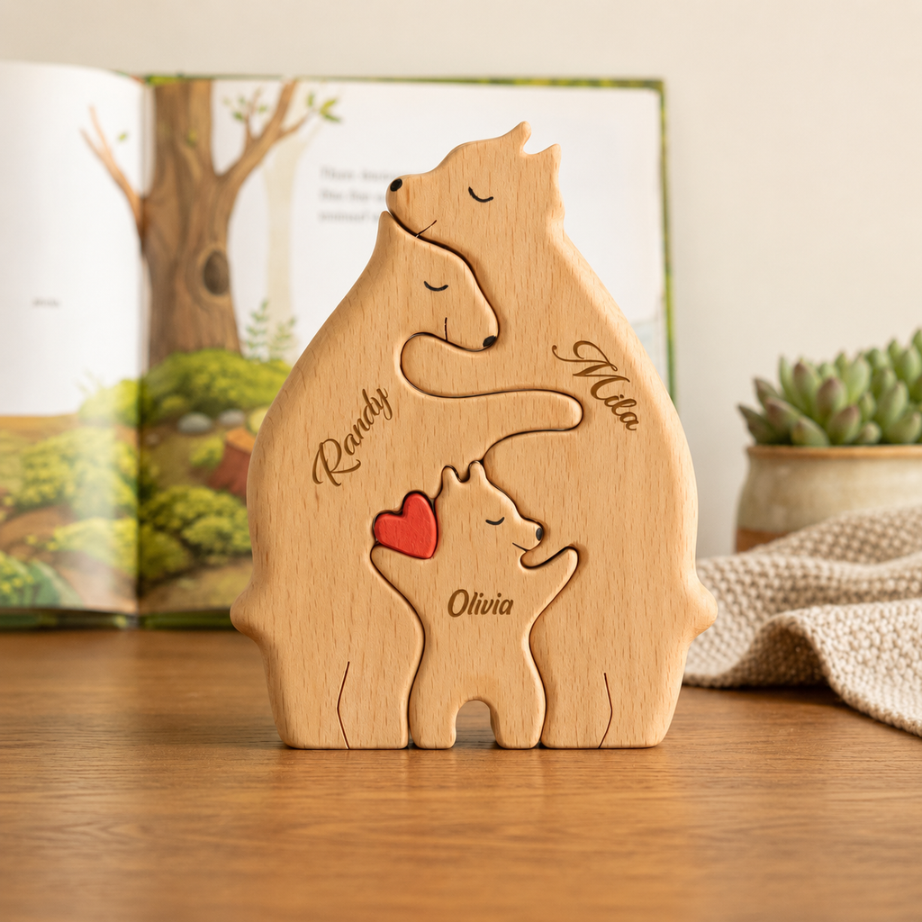 Bear Family Puzzle – Personalized Wooden Keepsake