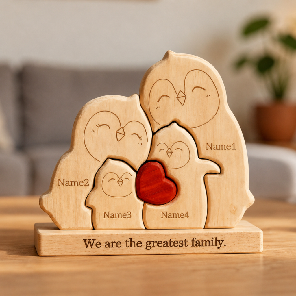 Penguin Family Puzzle – Personalized Wooden Keepsake