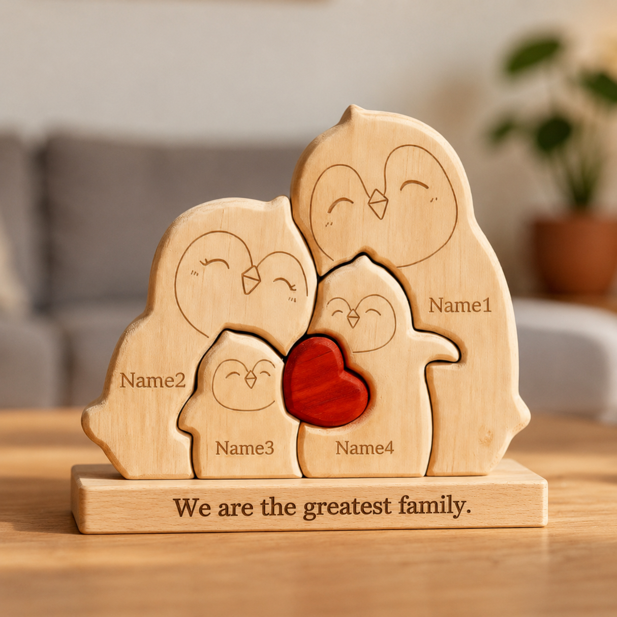 Penguin Family Puzzle – Personalized Wooden Keepsake