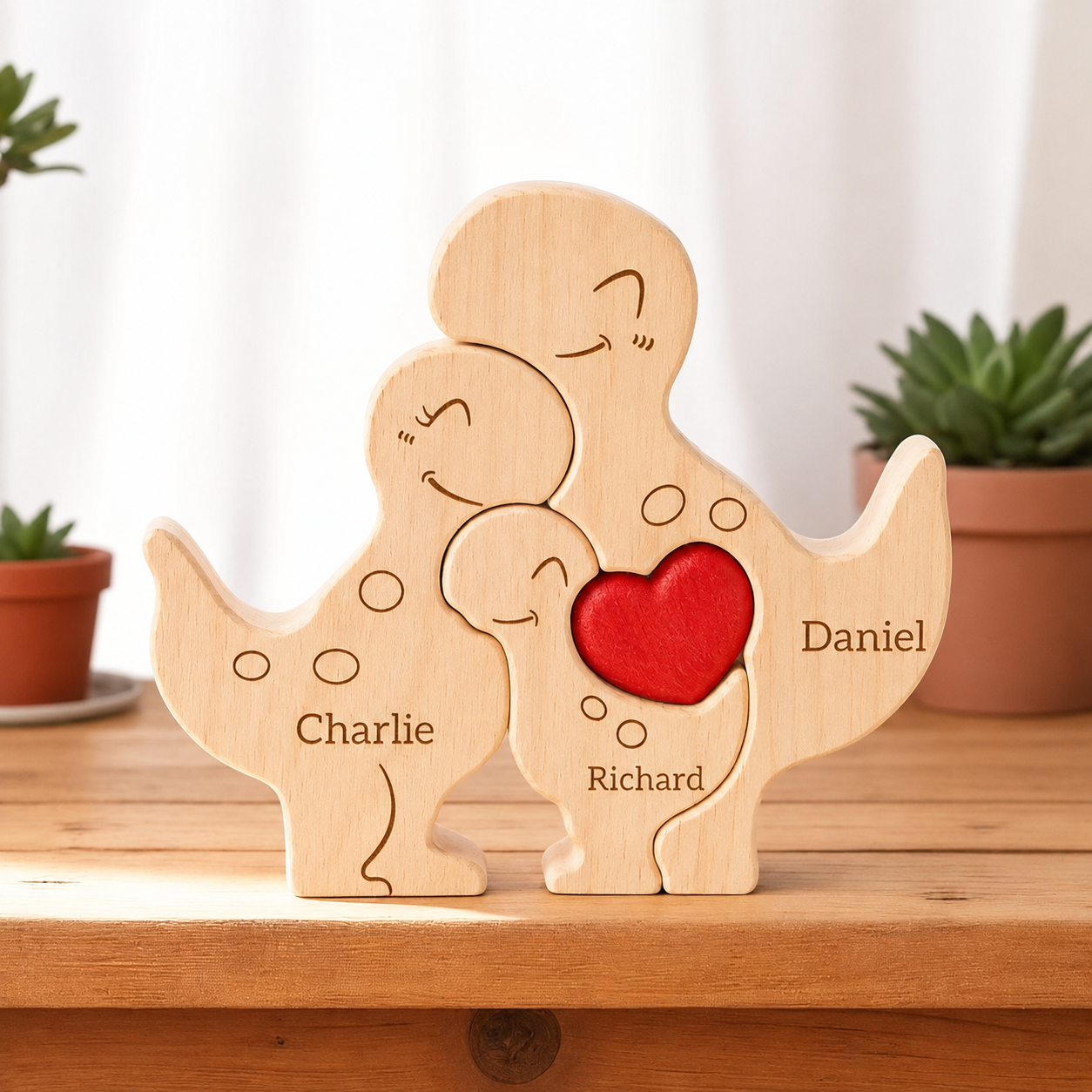 Dinosaur Family Puzzle – Personalized Wooden Keepsake