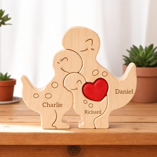 Dinosaur Family Puzzle – Personalized Wooden Keepsake