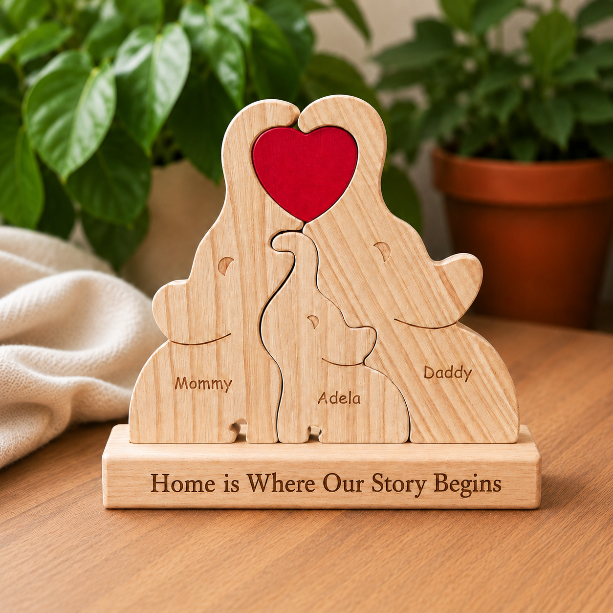 Elephant Family Puzzle – Personalized Wooden Keepsake
