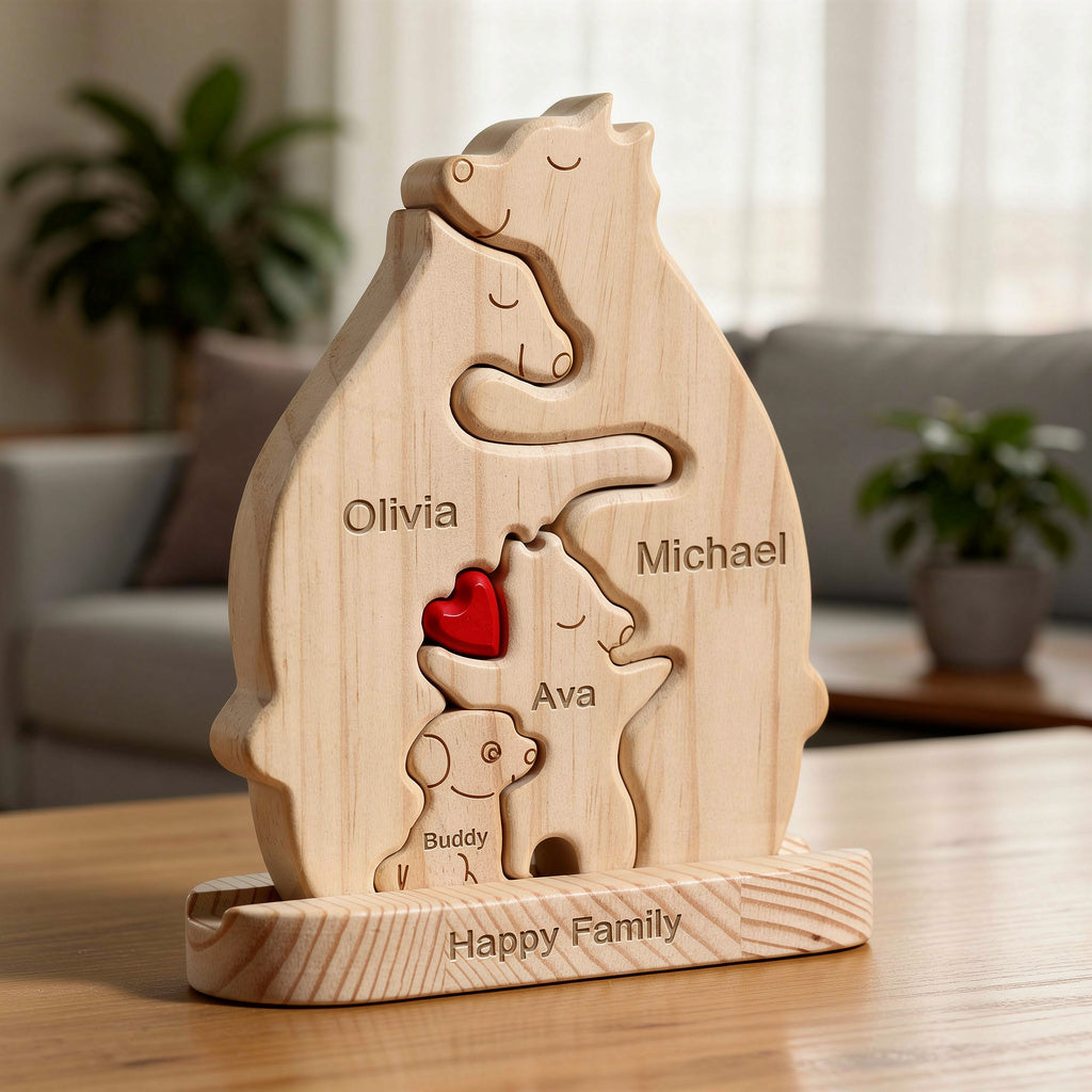 Personalised Bear Family Puzzle With Dog