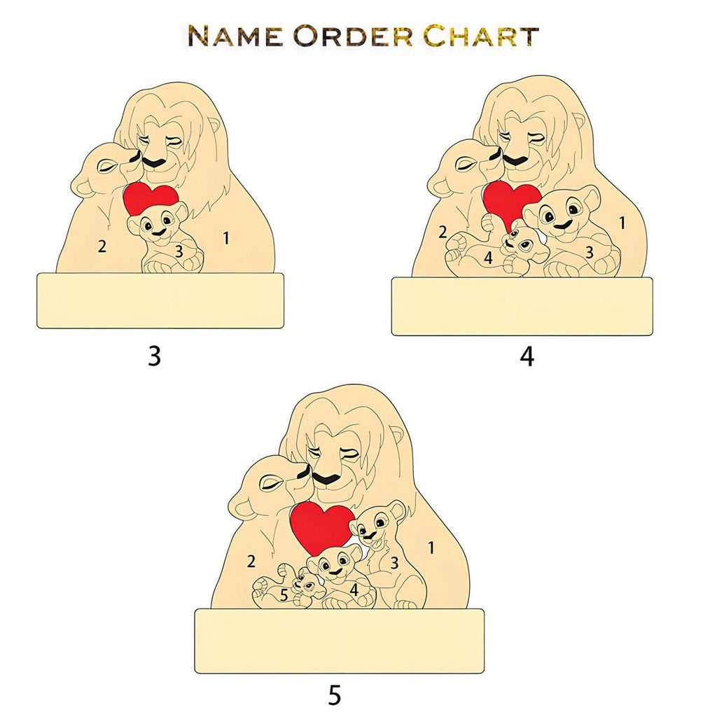 Custom Wooden Lion Family Puzzle with Names – Personalized Family Gift