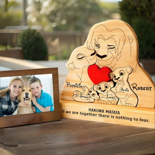 Custom Wooden Lion Family Puzzle with Names – Personalized Family Gift
