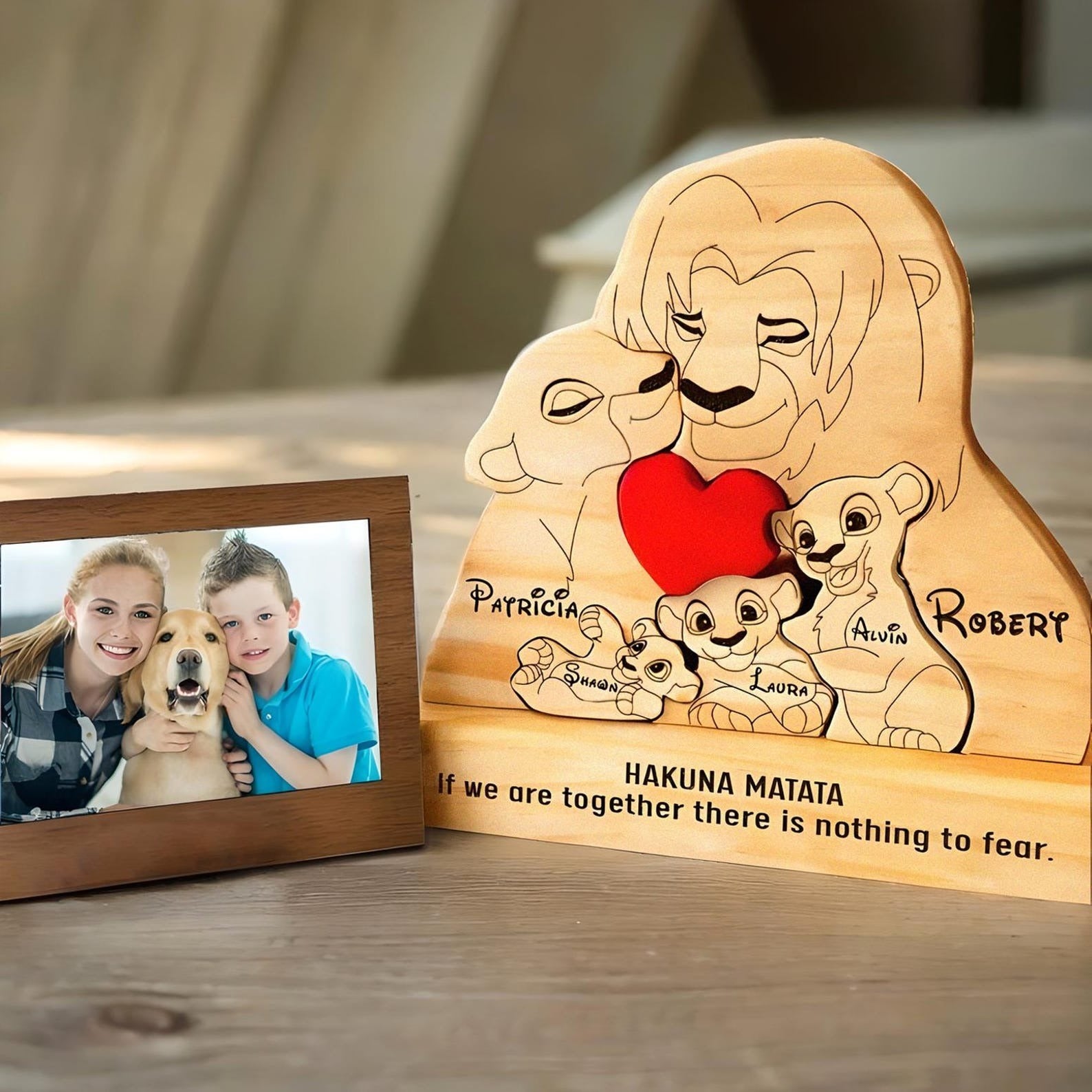 Custom Wooden Lion Family Puzzle with Names – Personalized Family Gift