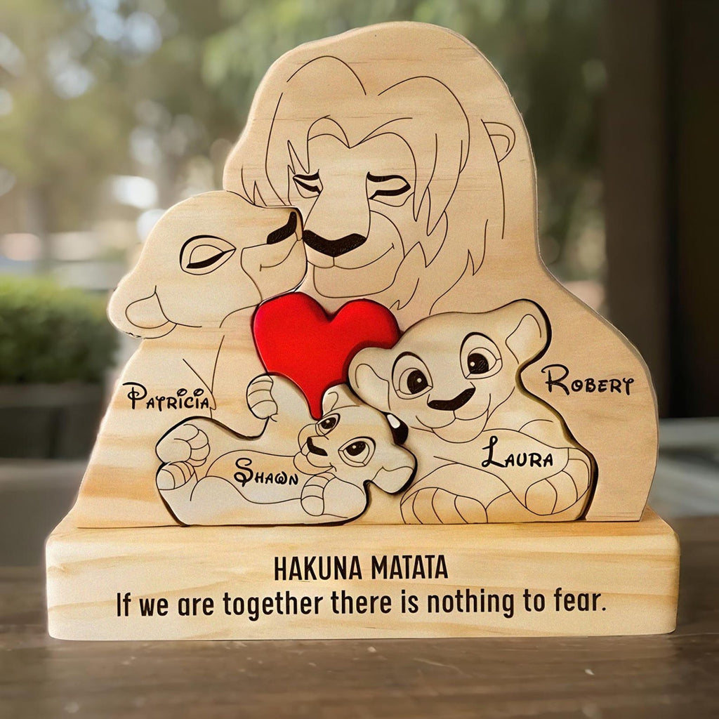Custom Wooden Lion Family Puzzle with Names – Personalized Family Gift