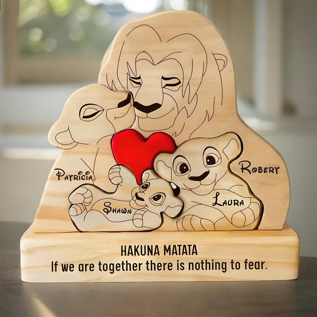 Custom Wooden Lion Family Puzzle with Names – Personalized Family Gift