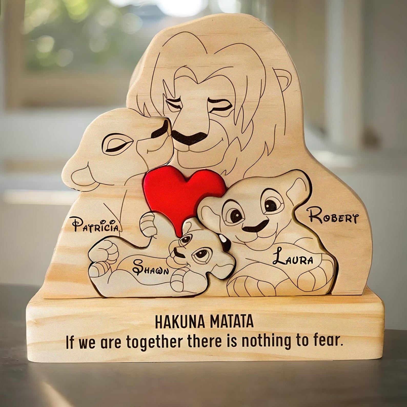 Custom Wooden Lion Family Puzzle with Names – Personalized Family Gift