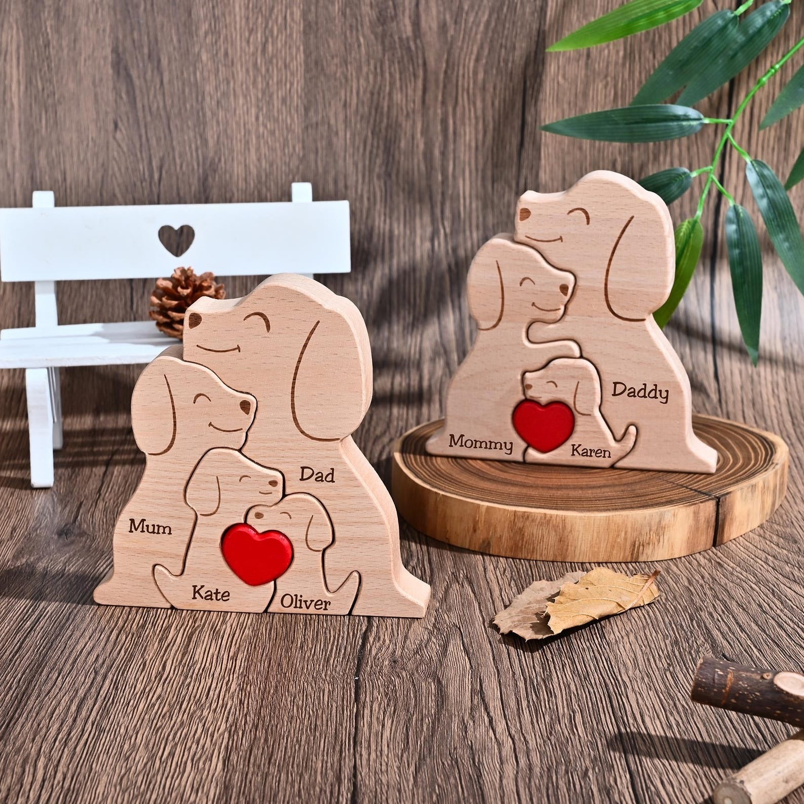 Custom Dog Couple Wooden Puzzle with Names