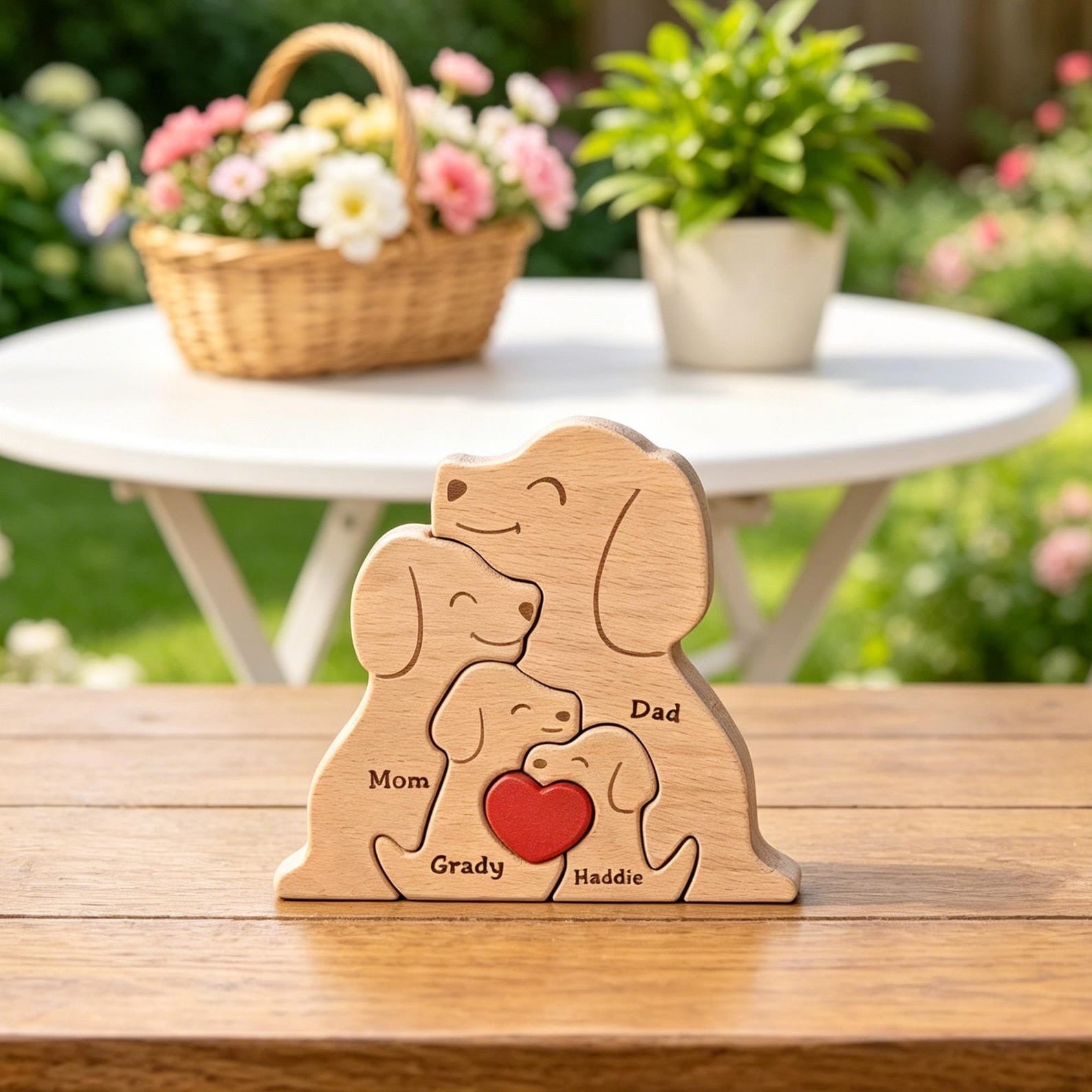 Custom Dog Couple Wooden Puzzle with Names