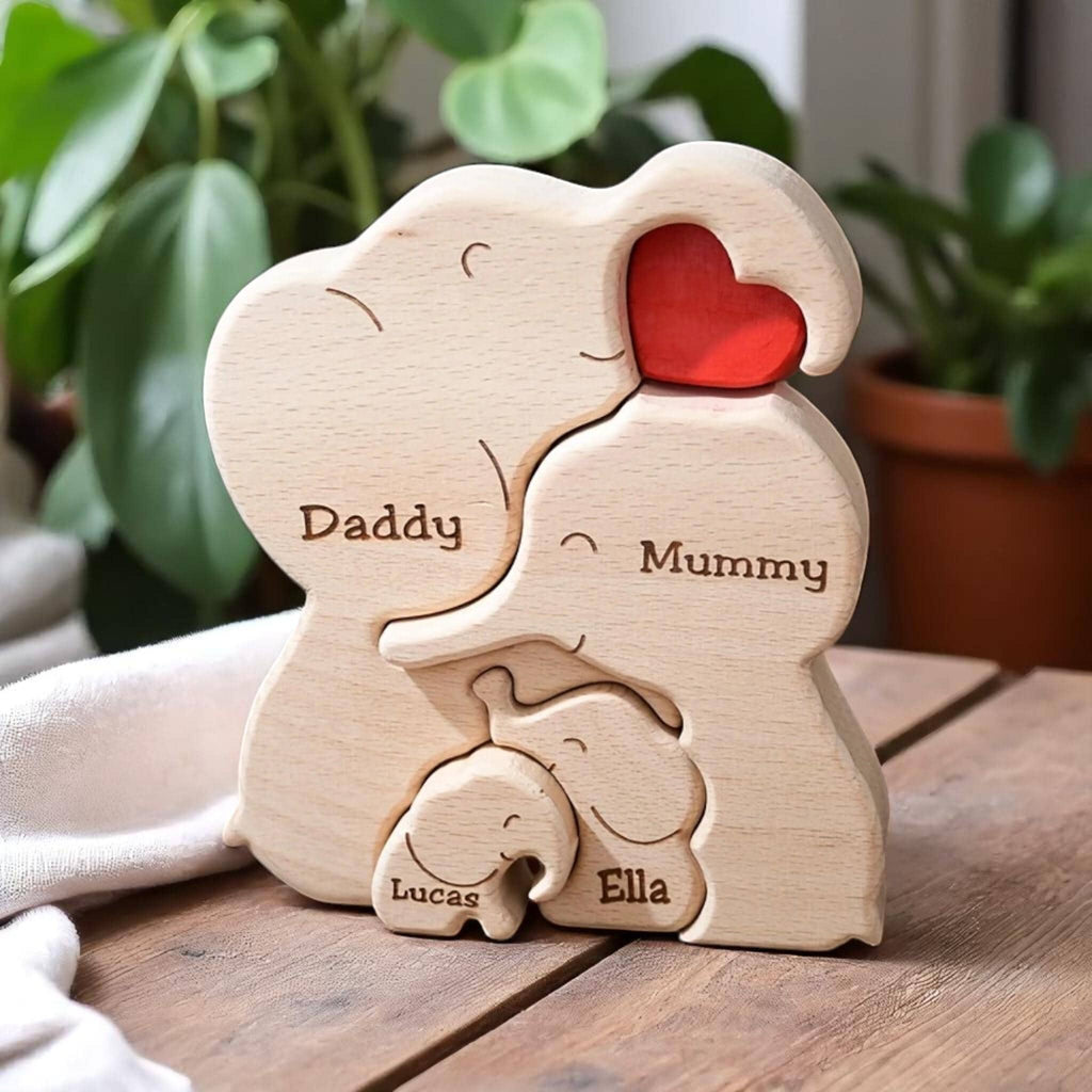 Elephant Family Puzzle – Personalized Wooden Keepsake