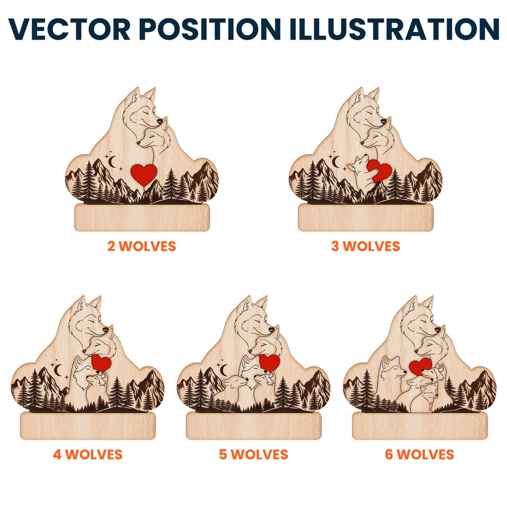 Personalized Wooden Wolf Family Puzzle with Stand | Custom Family Gift