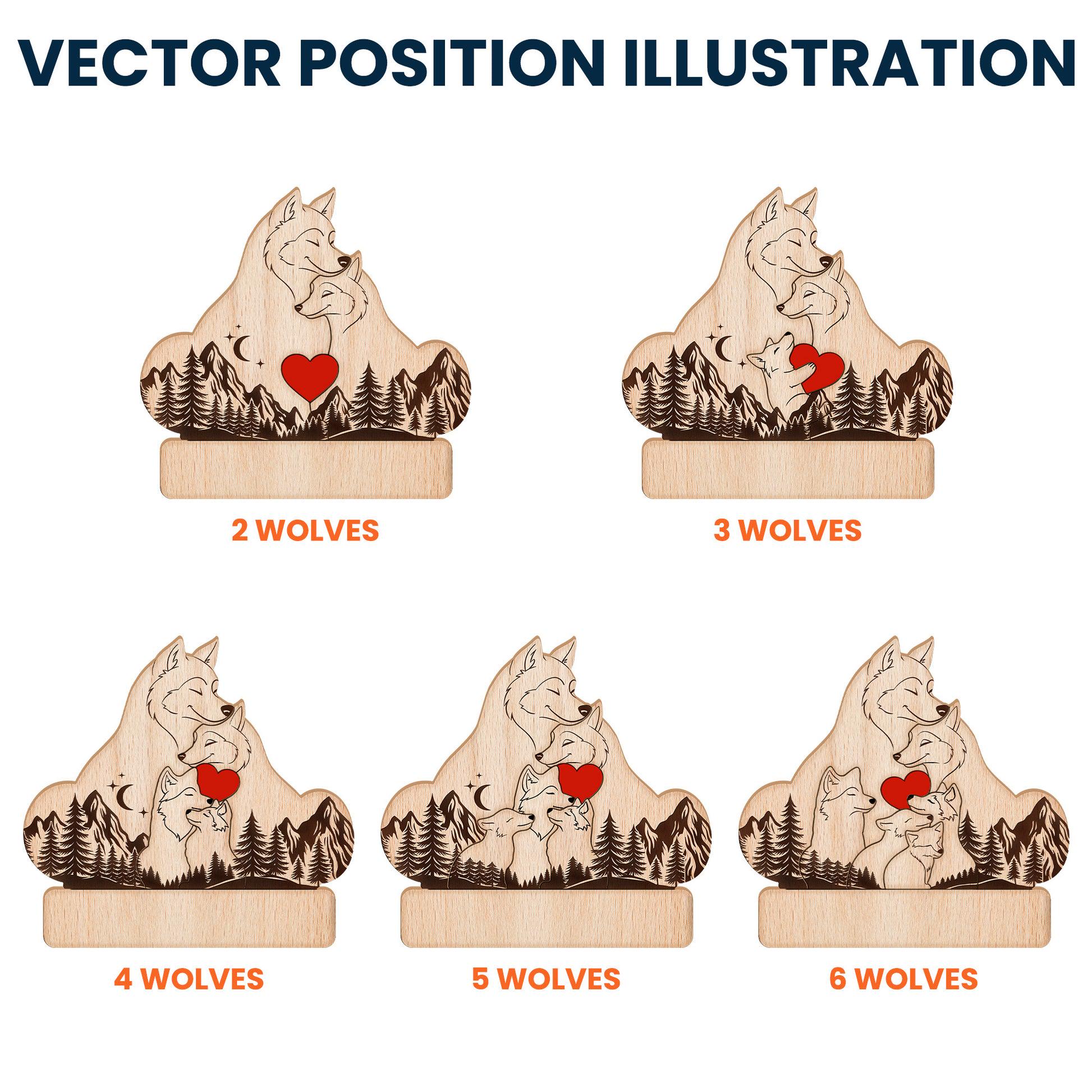 Personalized Wooden Wolf Family Puzzle with Stand | Custom Family Gift
