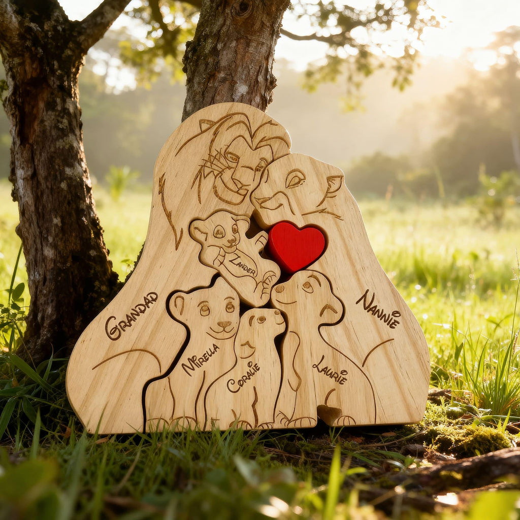 Lion Family Puzzle – Personalized Wooden Keepsake