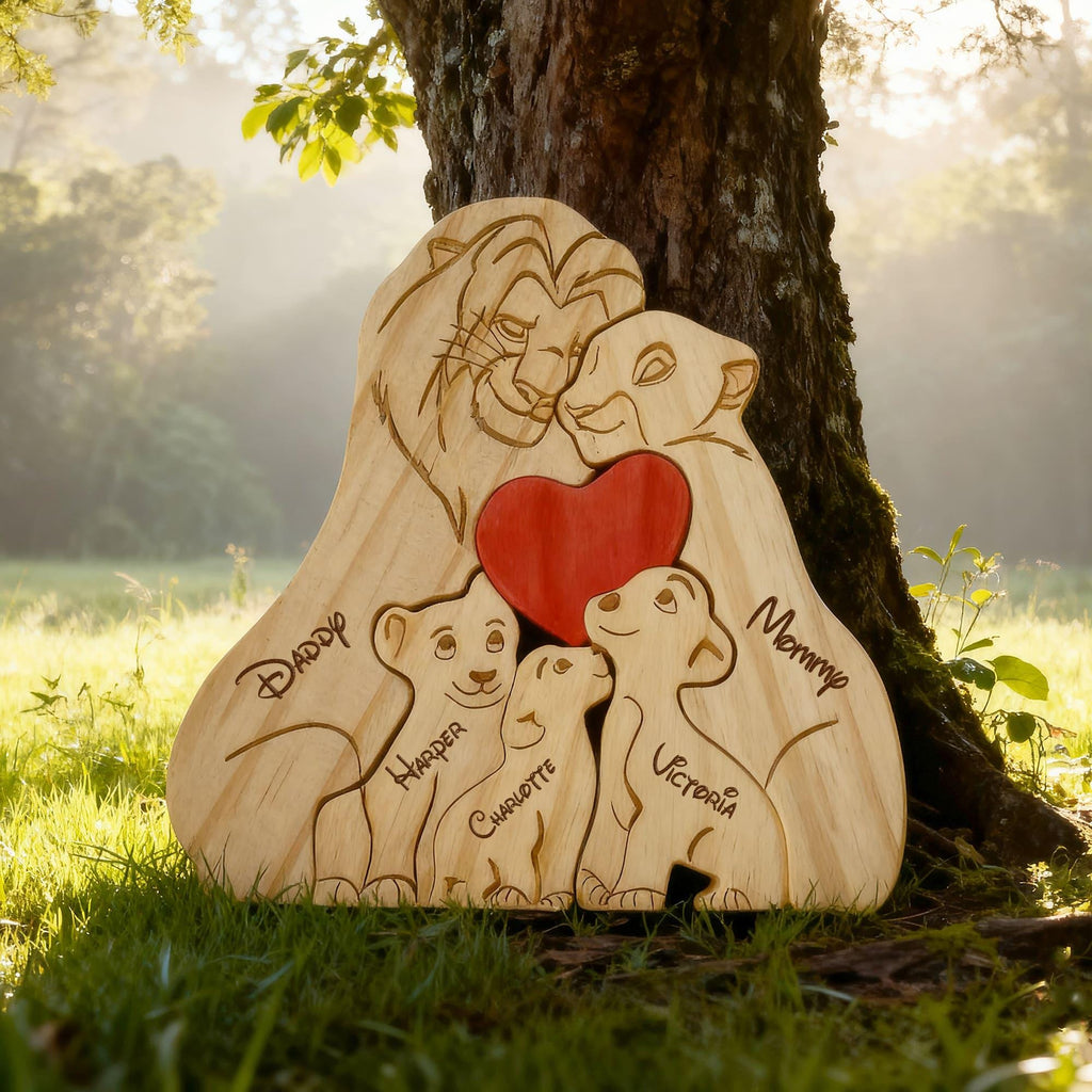 Lion Family Puzzle – Personalized Wooden Keepsake