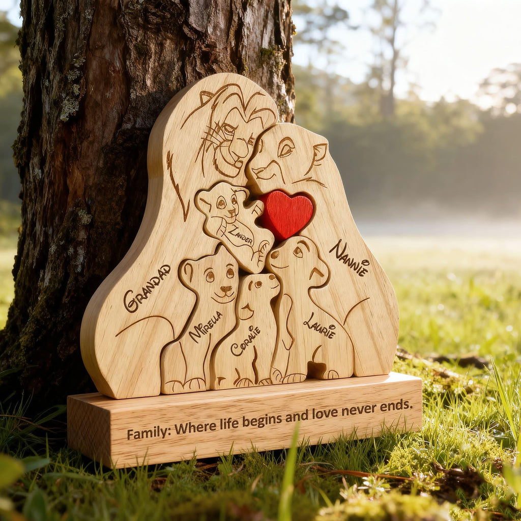 Lion Family Puzzle – Personalized Wooden Keepsake