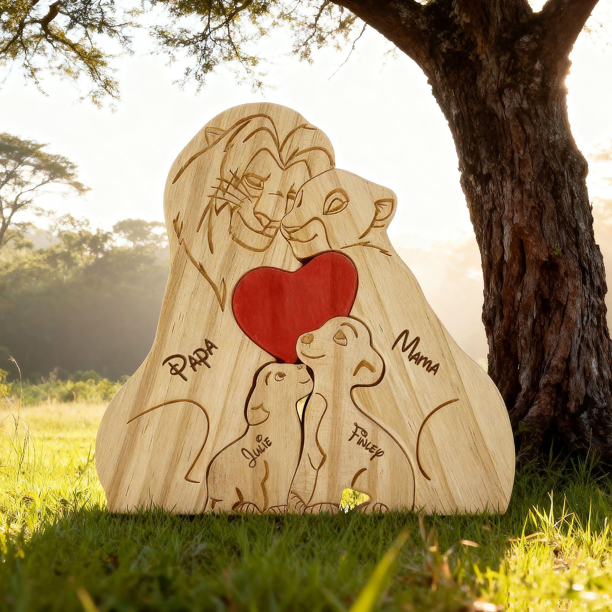Lion Family Puzzle – Personalized Wooden Keepsake