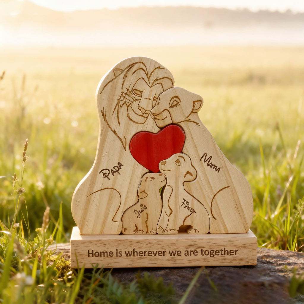 Lion Family Puzzle – Personalized Wooden Keepsake