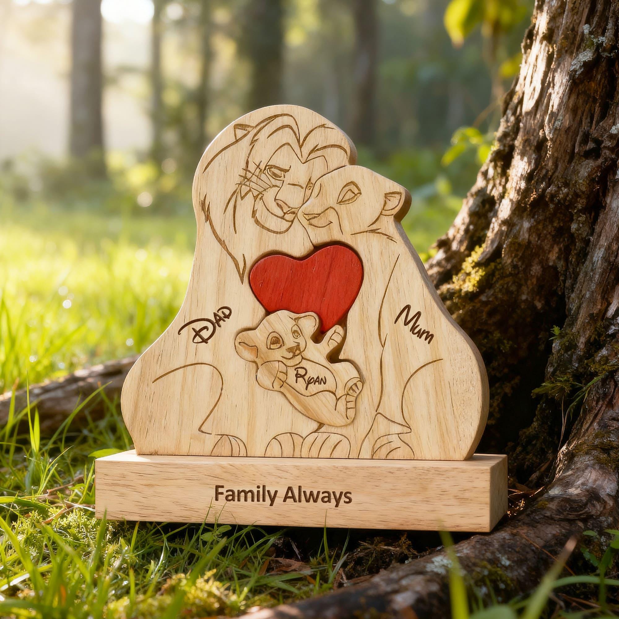 Lion Family Puzzle – Personalized Wooden Keepsake