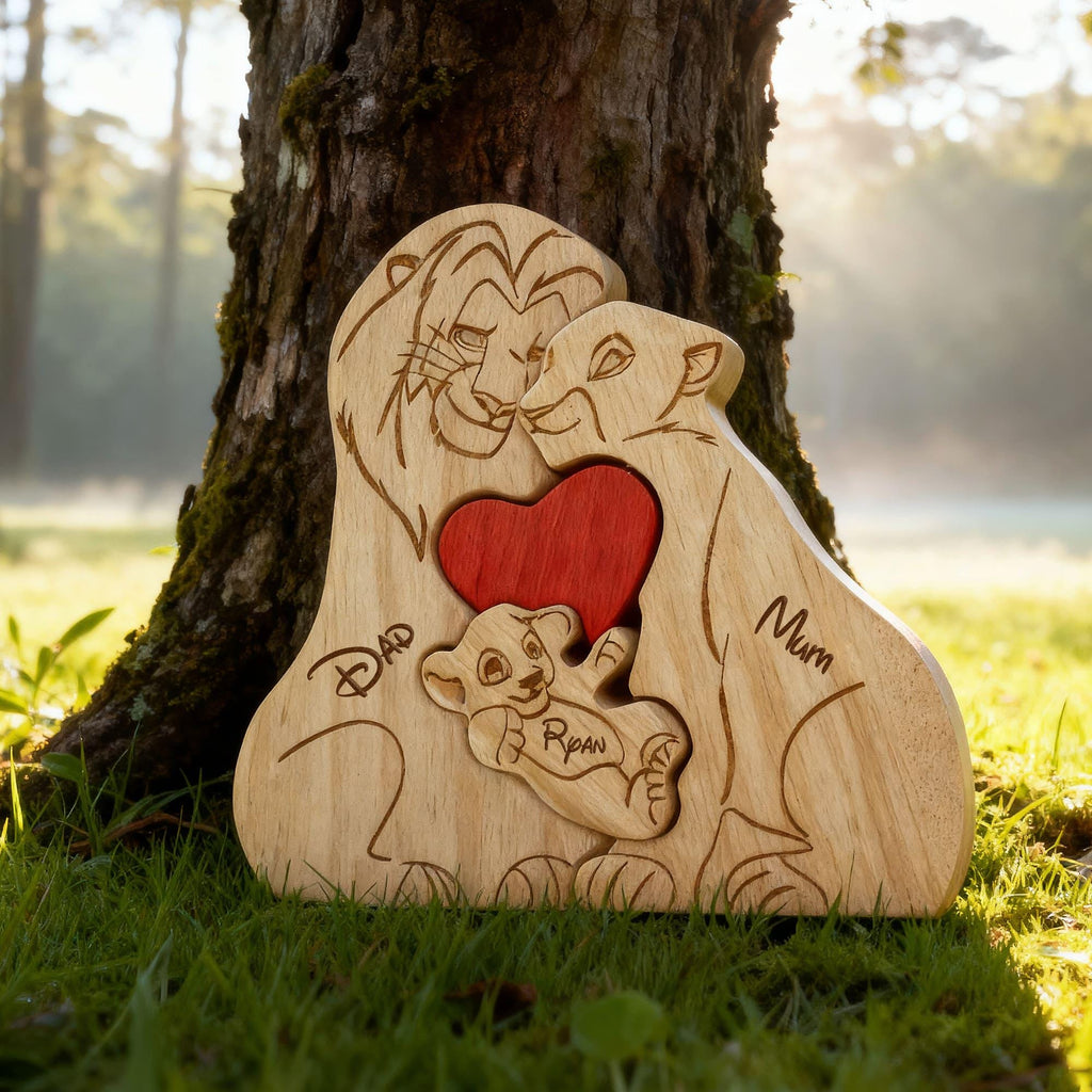 Lion Family Puzzle – Personalized Wooden Keepsake
