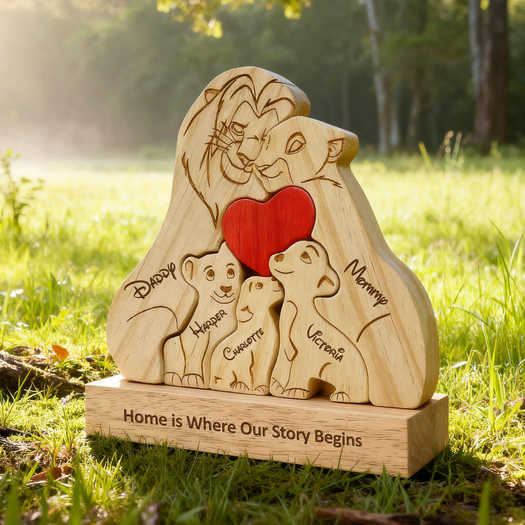 Lion Family Puzzle – Personalized Wooden Keepsake