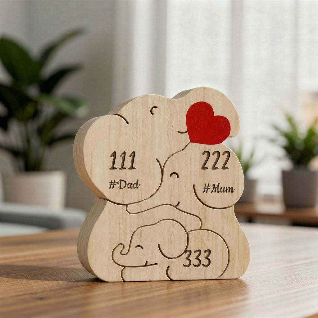 Elephant Family Puzzle – Personalized Wooden Keepsake