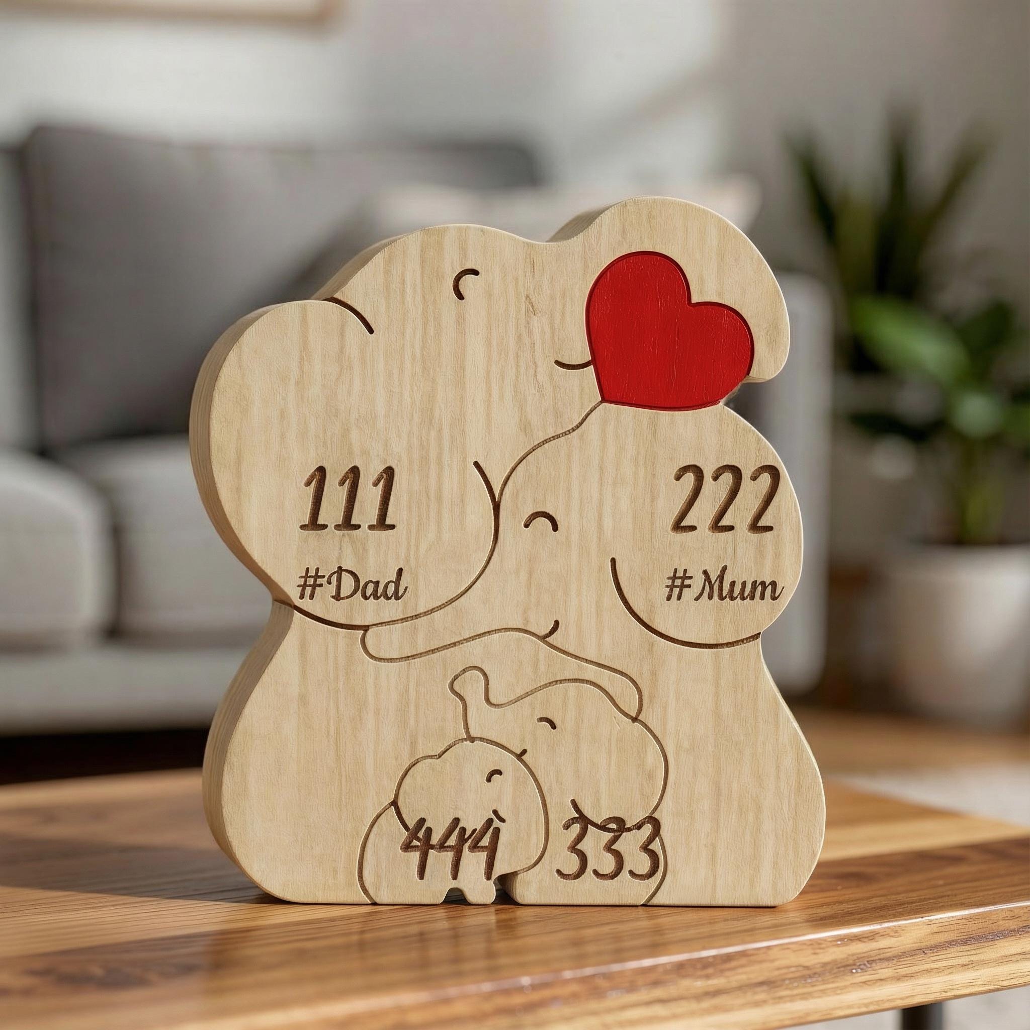 Elephant Family Puzzle – Personalized Wooden Keepsake