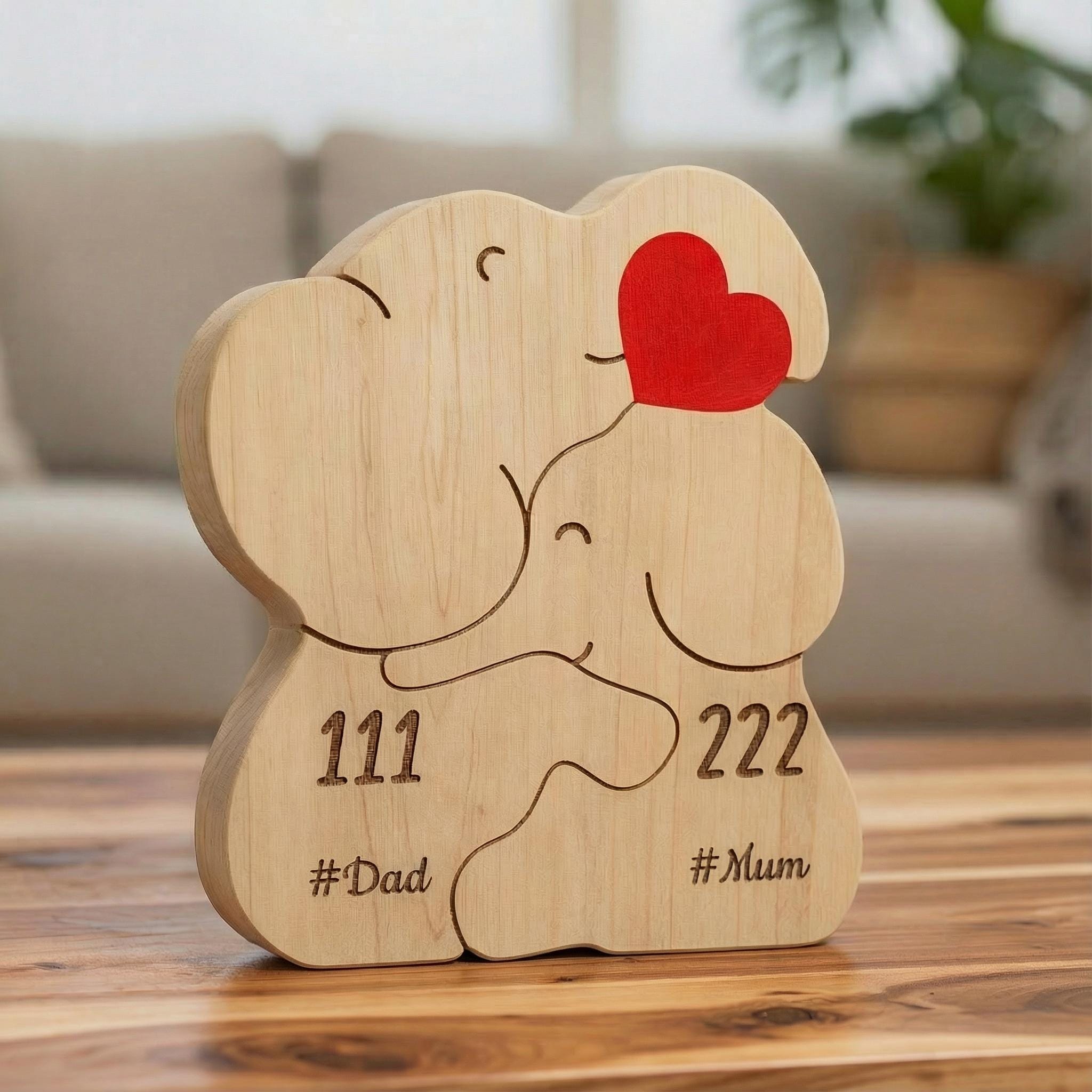 Elephant Family Puzzle – Personalized Wooden Keepsake