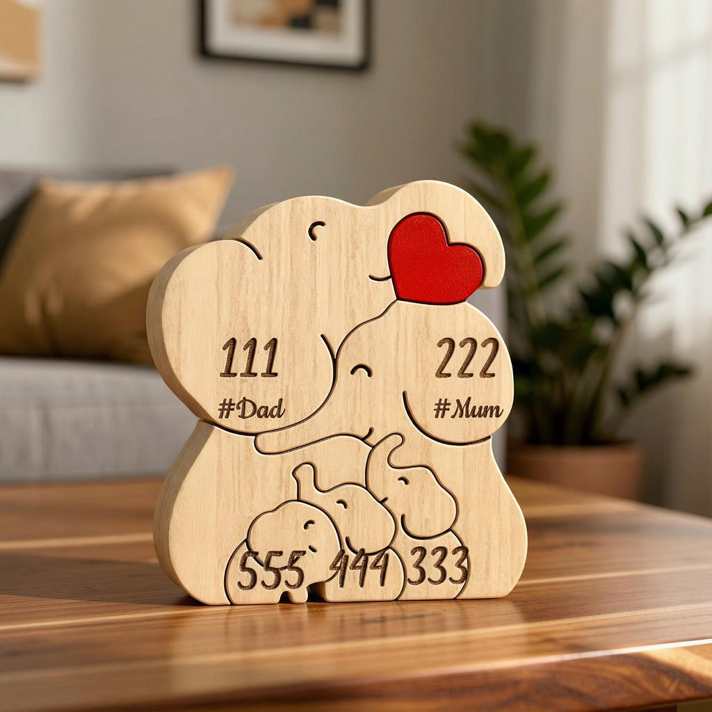 Elephant Family Puzzle – Personalized Wooden Keepsake